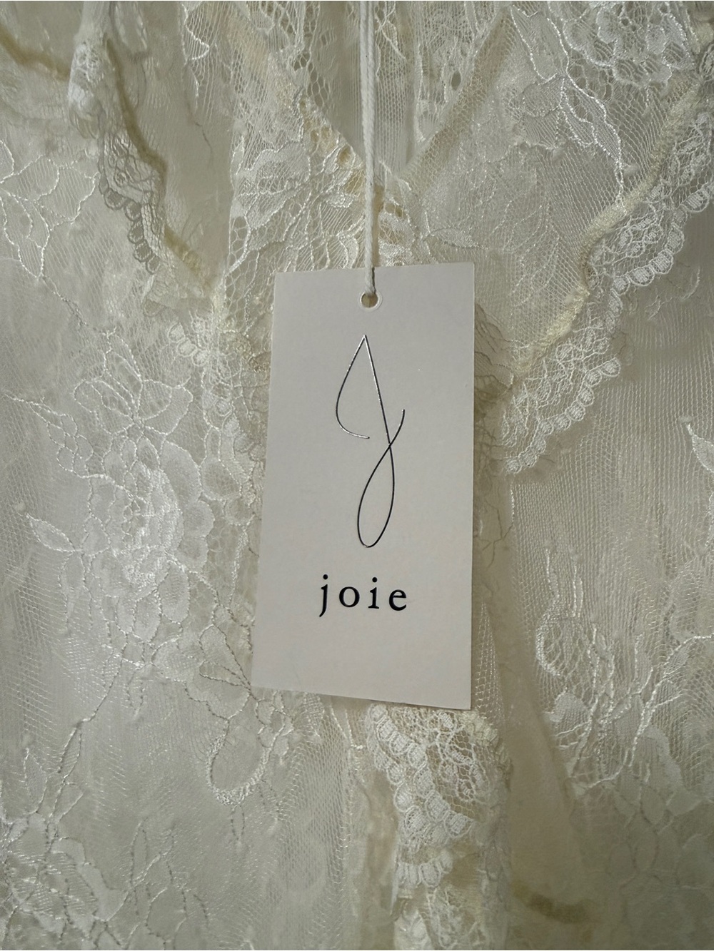 Joie Cream Lace Ruffle-Front Puff Sleeve Blouse - Picture 3 of 8